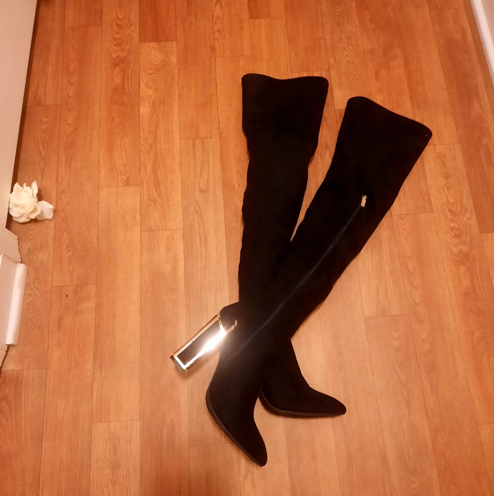 SOLD Bamboo Over The Knee Boots, Gold Lined Heel